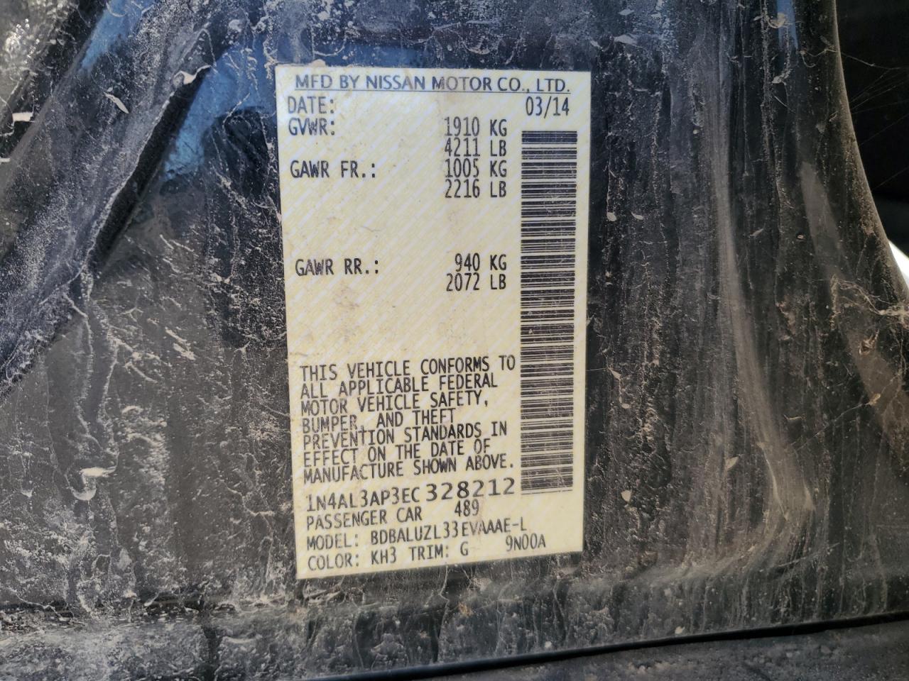 2014 Nissan Altima 2.5 VIN: 1N4AL3AP3EC328212 Lot: 82168005