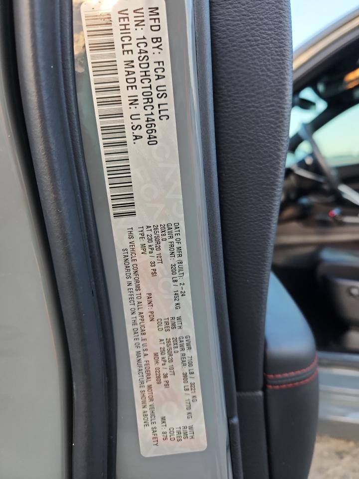 2024 Dodge Durango R/T VIN: 1C4SDHCT0RC146640 Lot: 72026425