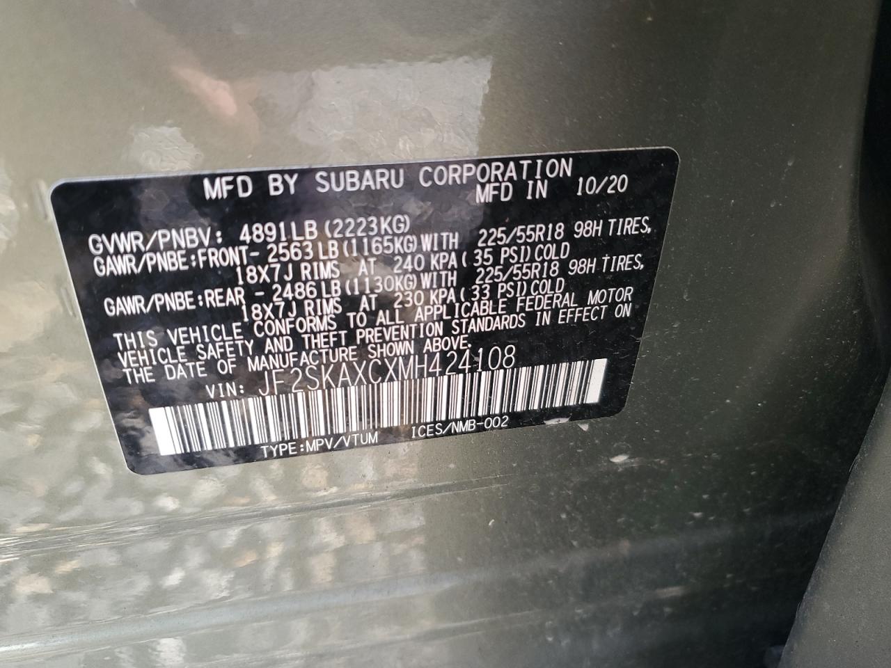 2021 Subaru Forester Touring VIN: JF2SKAXCXMH424108 Lot: 71733905