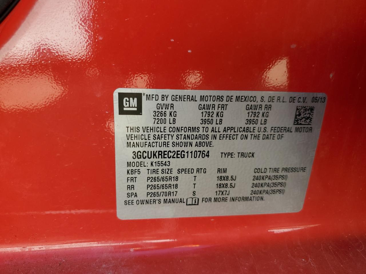2014 Chevrolet Silverado K1500 Lt VIN: 3GCUKREC2EG110764 Lot: 81096335