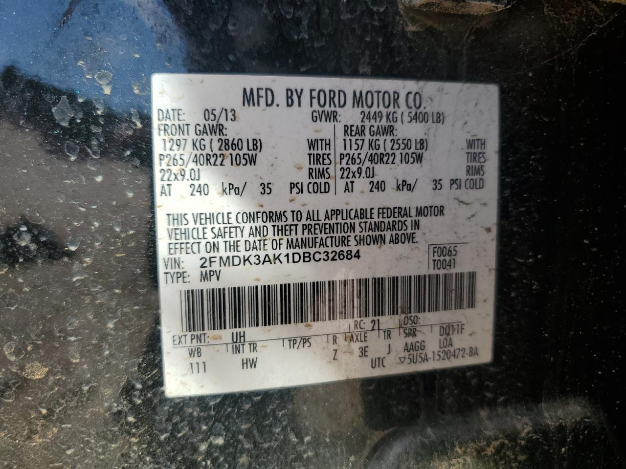 2013 Ford Edge Sport VIN: 2FMDK3AK1DBC32684 Lot: 71126795