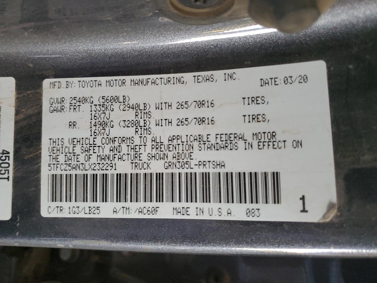 2020 Toyota Tacoma Double Cab VIN: 5TFCZ5AN3LX232291 Lot: 82096595