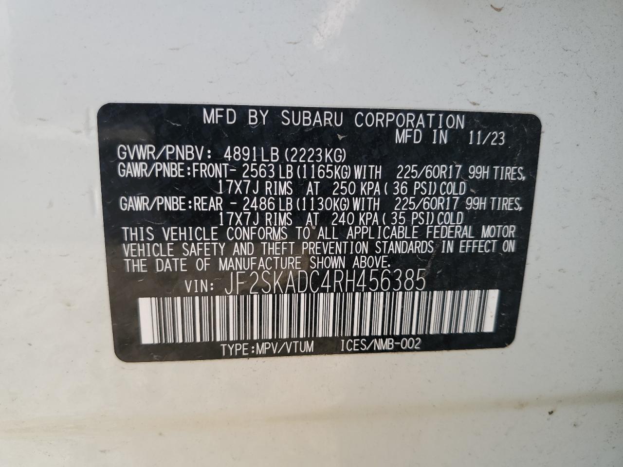 2024 Subaru Forester Premium VIN: JF2SKADC4RH456385 Lot: 81159885