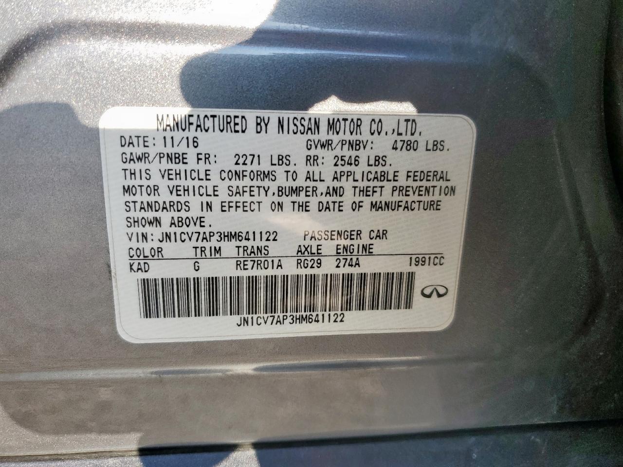 2017 Infiniti Q50 Base VIN: JN1CV7AP3HM641122 Lot: 84711715