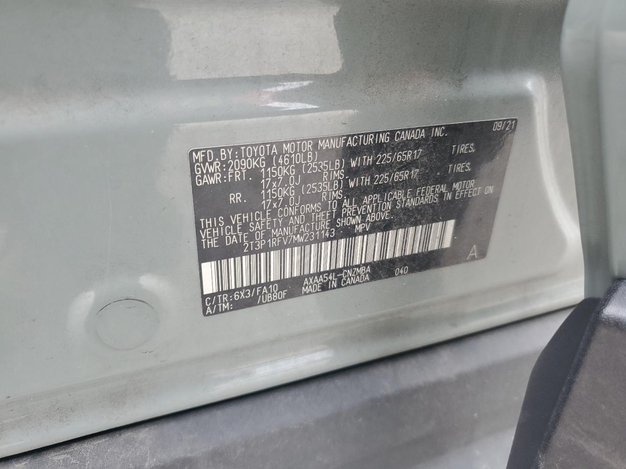 2021 Toyota Rav4 Xle VIN: 2T3P1RFV7MW231143 Lot: 81561805