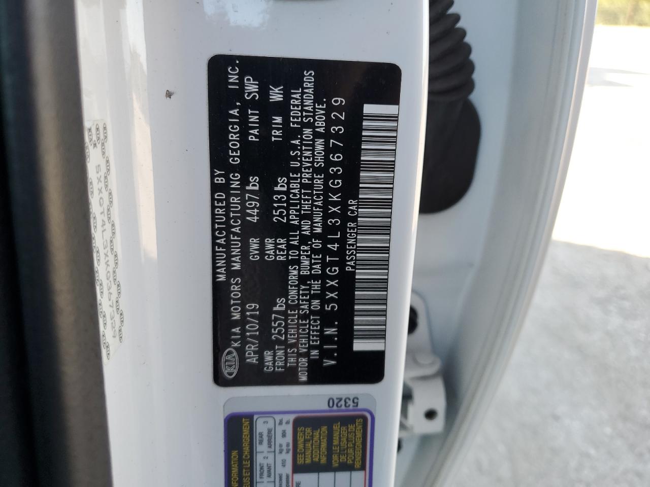 2019 Kia Optima Lx VIN: 5XXGT4L3XKG367329 Lot: 70203995