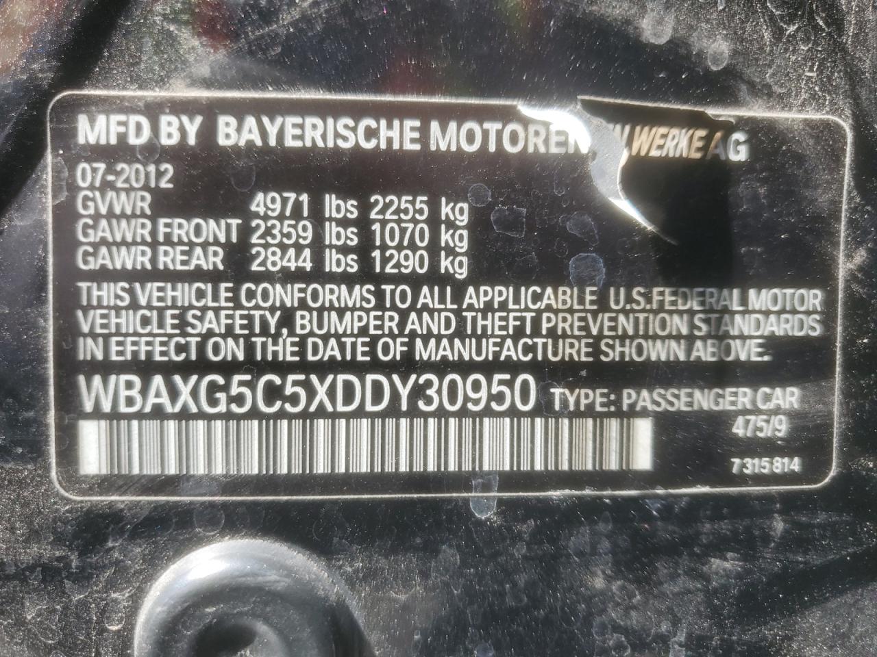 2013 BMW 528 I VIN: WBAXG5C5XDDY30950 Lot: 81709155