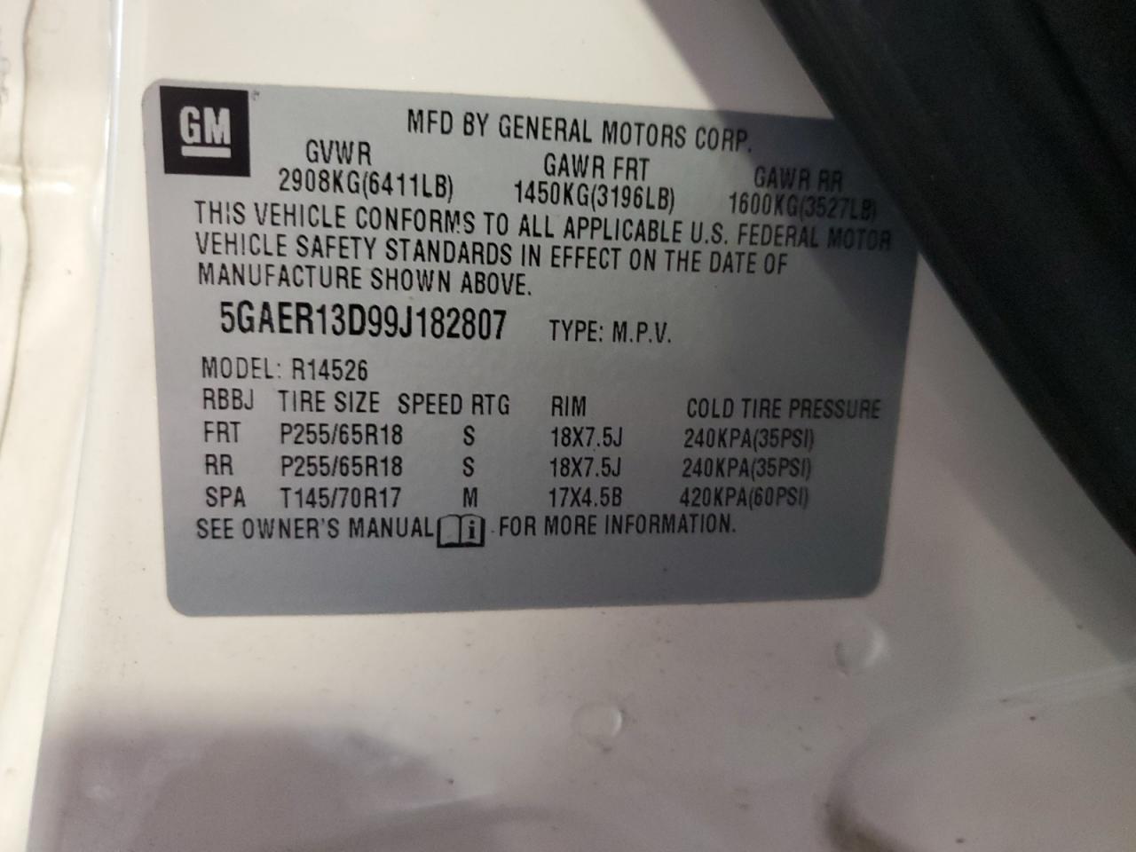 2009 Buick Enclave Cx VIN: 5GAER13D99J182807 Lot: 80139985