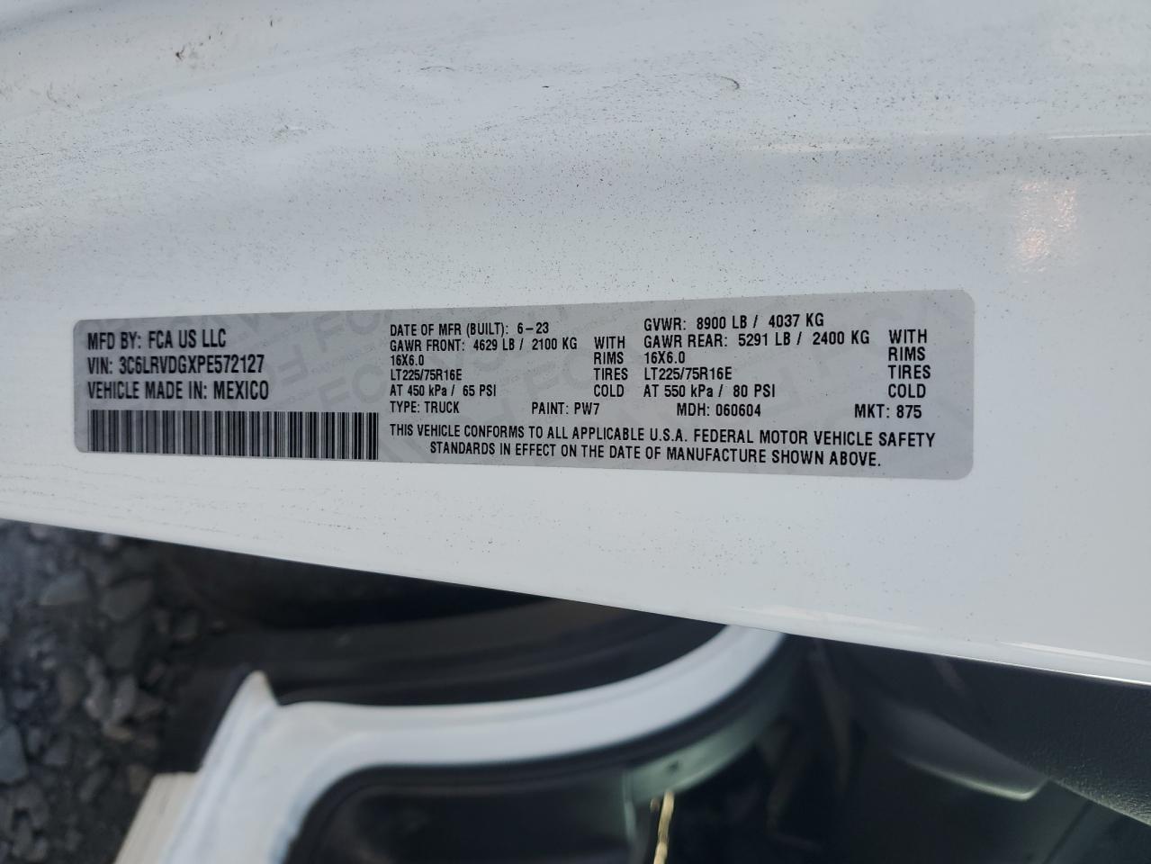 2023 Ram Promaster Cargo Van VIN: 3C6LRVDGXPE572127 Lot: 71693925