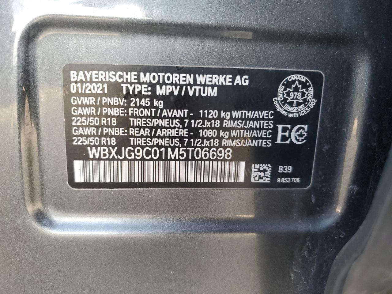2021 BMW X1 xDrive28I VIN: WBXJG9C01M5T06698 Lot: 70961505