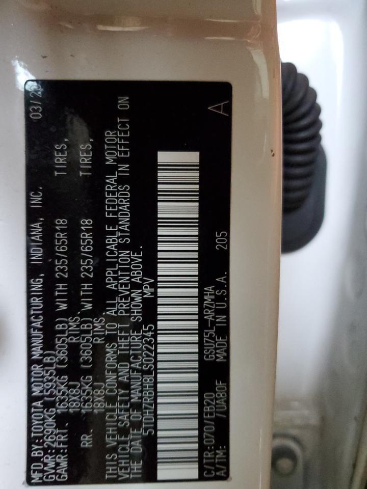 2020 Toyota Highlander Xle VIN: 5TDHZRBH8LS022345 Lot: 81715245