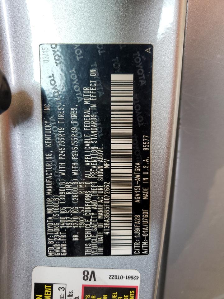 2015 Toyota Venza Le VIN: 4T3BA3BB5FU072662 Lot: 81193645