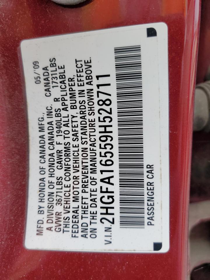2009 Honda Civic Lx VIN: 2HGFA16559H528711 Lot: 81866985