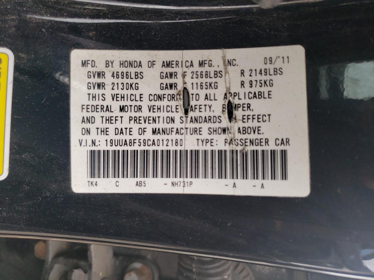 2012 Acura Tl VIN: 19UUA8F59CA012180 Lot: 82030975
