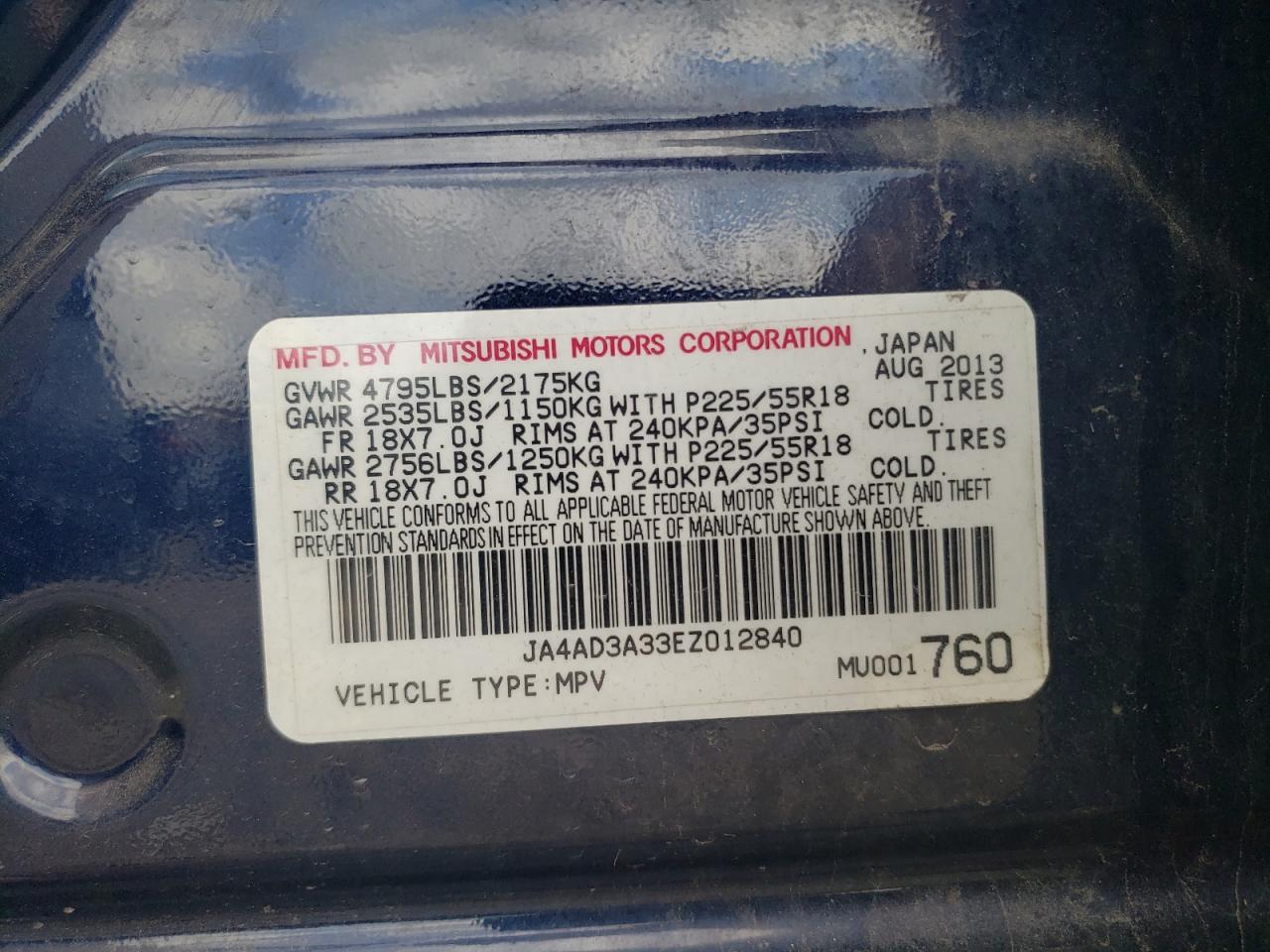 2014 Mitsubishi Outlander Se VIN: JA4AD3A33EZ012840 Lot: 83847535
