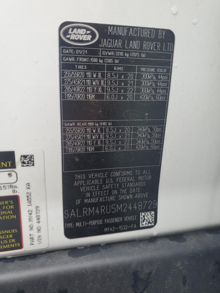 2021 Land Rover Discovery Hse R-Dynamic VIN: SALRM4RU5M2448729 Lot: 80813055