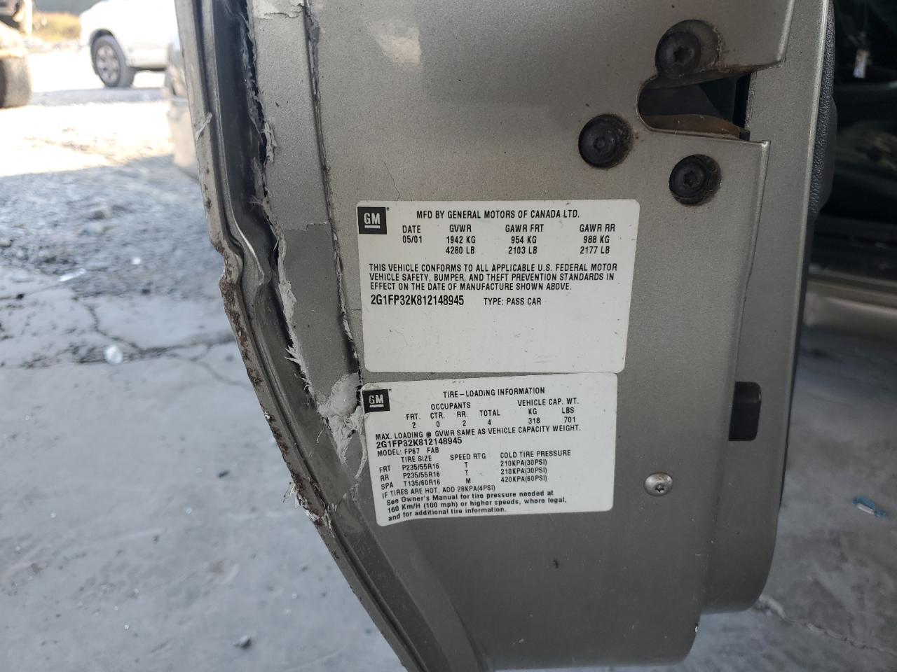 2001 Chevrolet Camaro VIN: 2G1FP32K812148945 Lot: 71702615