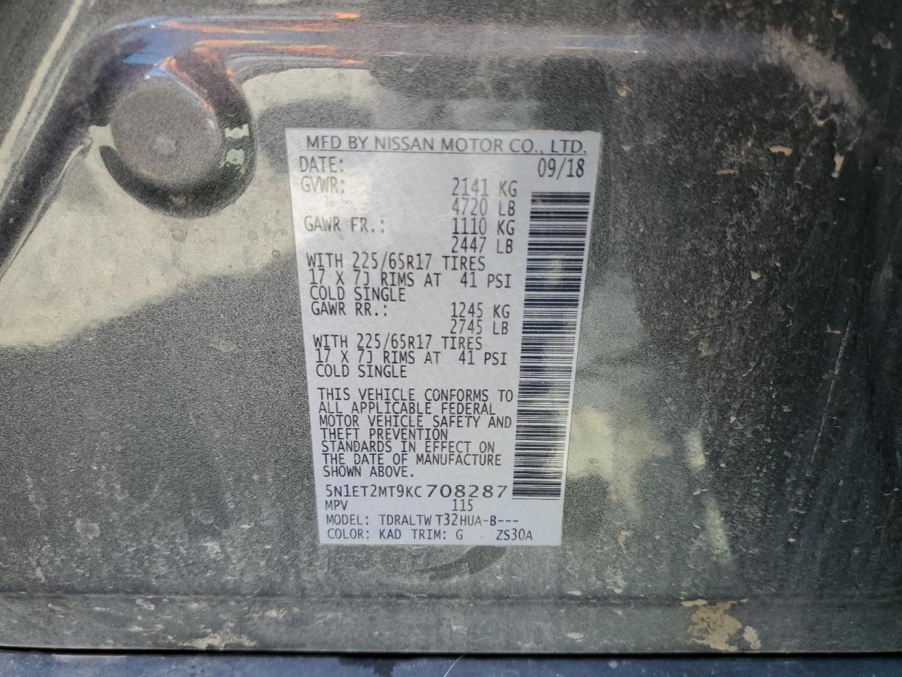 2019 Nissan Rogue Sv Hybrid VIN: 5N1ET2MT9KC708287 Lot: 81606845