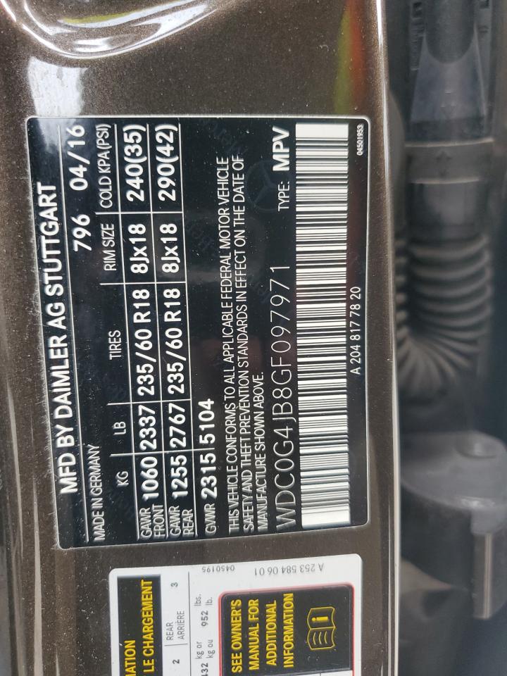 2016 Mercedes-Benz Glc 300 VIN: WDC0G4JB8GF097971 Lot: 81297065