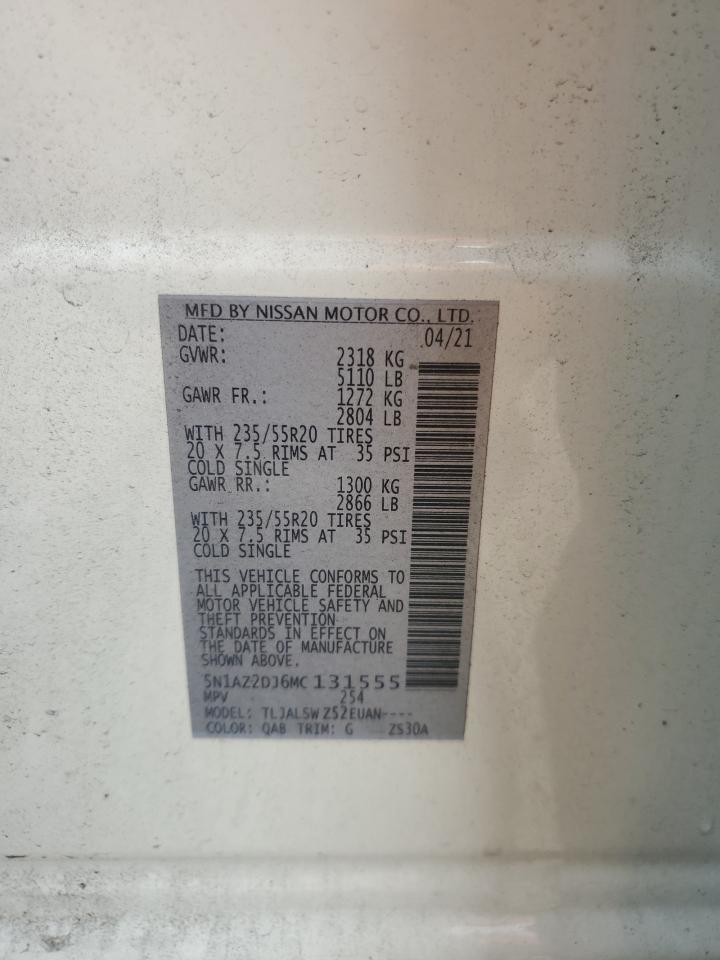 2021 Nissan Murano Platinum VIN: 5N1AZ2DJ6MC131555 Lot: 81104585