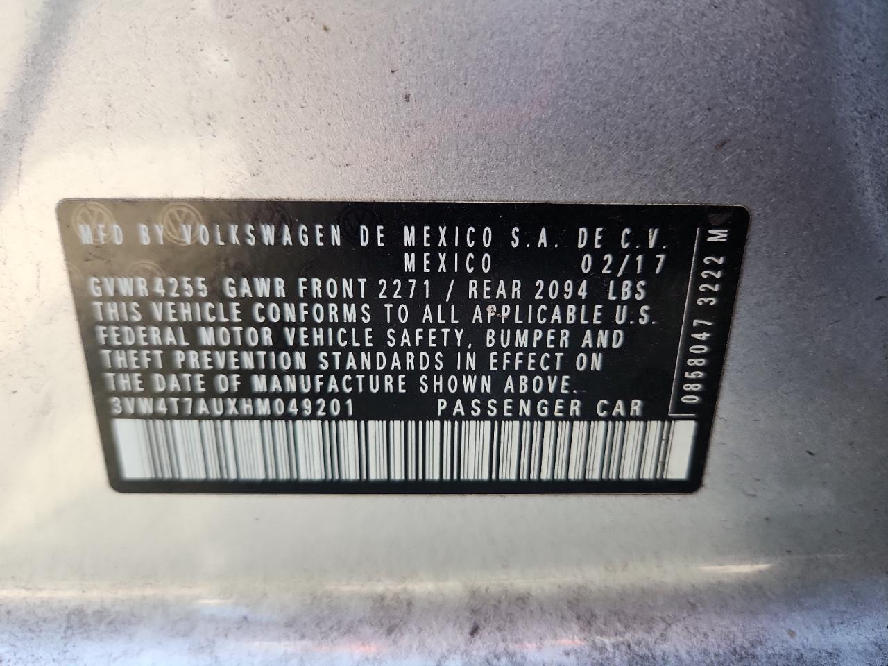 2017 Volkswagen Gti S VIN: 3VW4T7AUXHM049201 Lot: 81483935