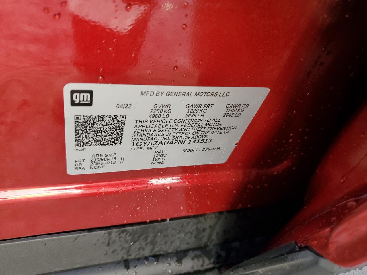 2022 Cadillac Xt4 Luxury VIN: 1GYAZAR42NF141513 Lot: 84421335