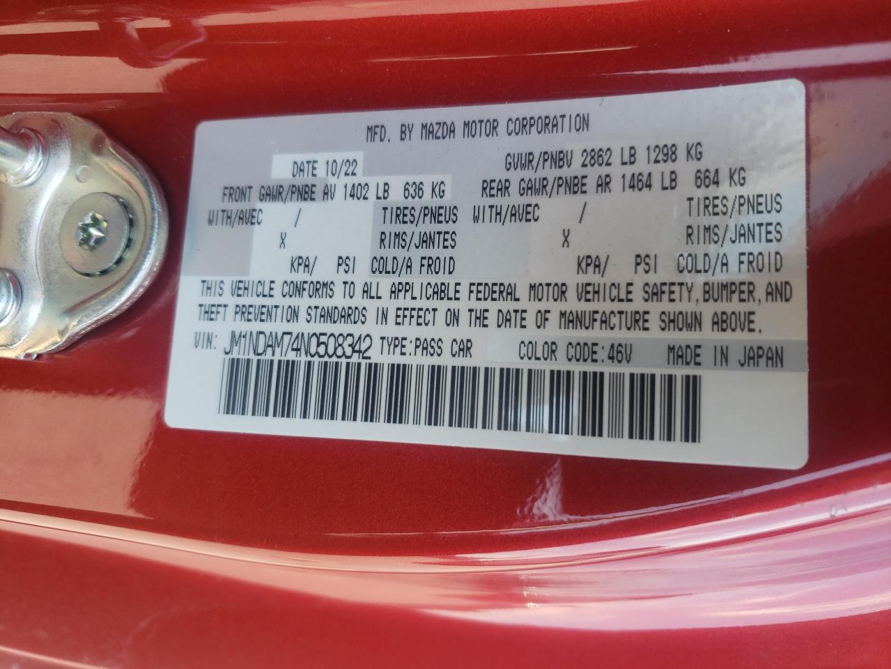 2022 Mazda Mx-5 Miata Grand Touring VIN: JM1NDAM74N0508342 Lot: 81273905