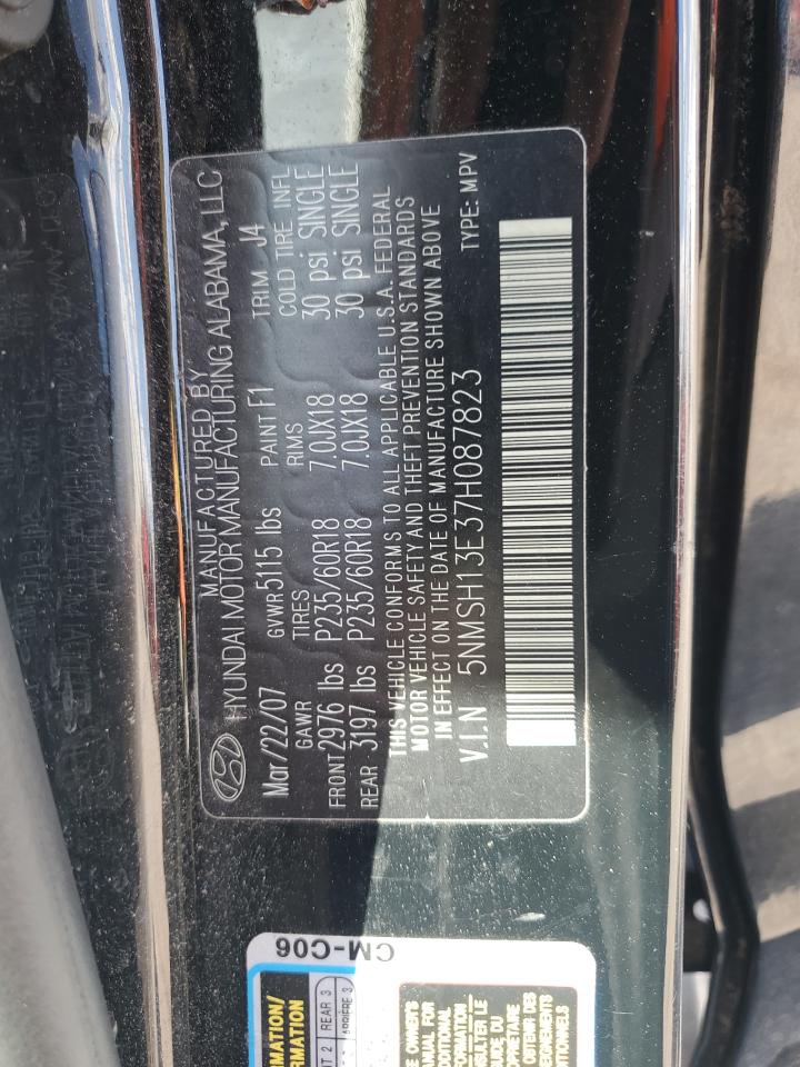 2007 Hyundai Santa Fe Se VIN: 5NMSH13E37H087823 Lot: 81023385