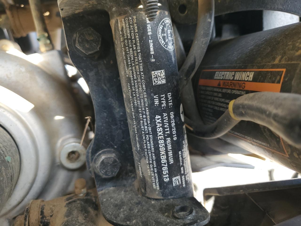 2019 Polaris Sportsman 850 Sp VIN: 4XASXE859KB676513 Lot: 80630415