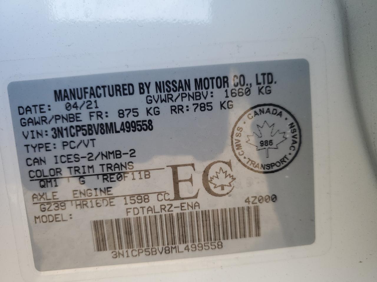 2021 Nissan Kicks S VIN: 3N1CP5BV8ML499558 Lot: 80826325