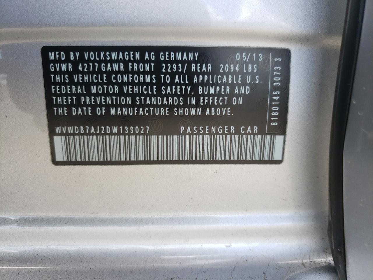 2013 Volkswagen Golf VIN: WVWDB7AJ2DW139027 Lot: 80172725