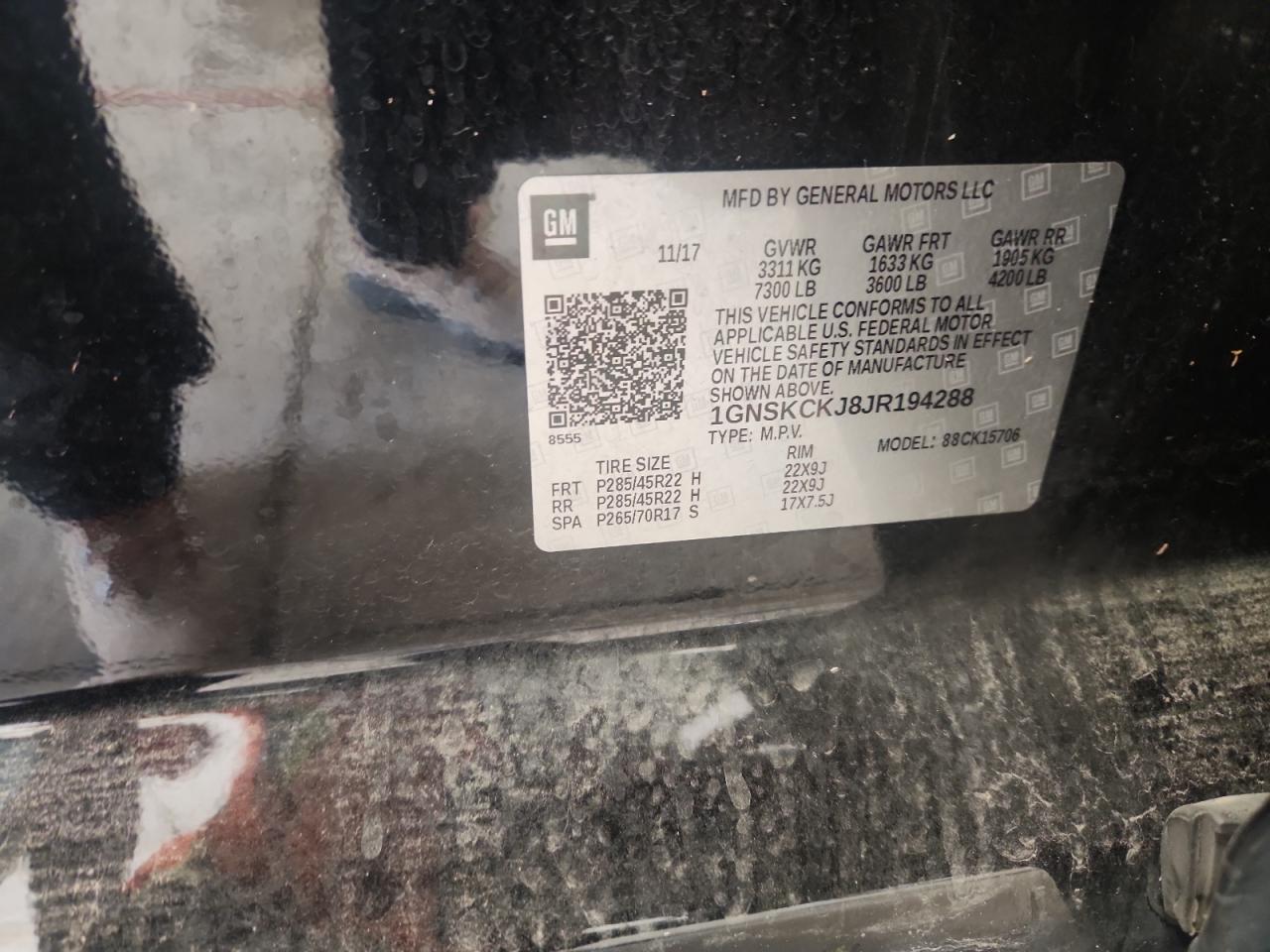 2018 Chevrolet Tahoe K1500 Premier VIN: 1GNSKCKJ8JR194288 Lot: 82133725