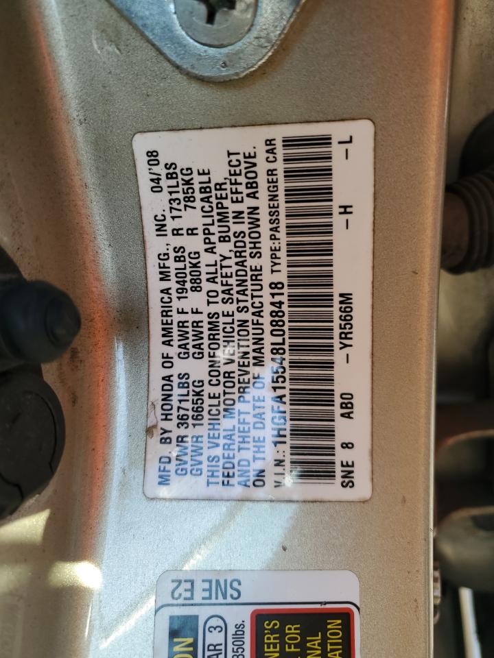 2008 Honda Civic Lx VIN: 1HGFA15548L088418 Lot: 84475095