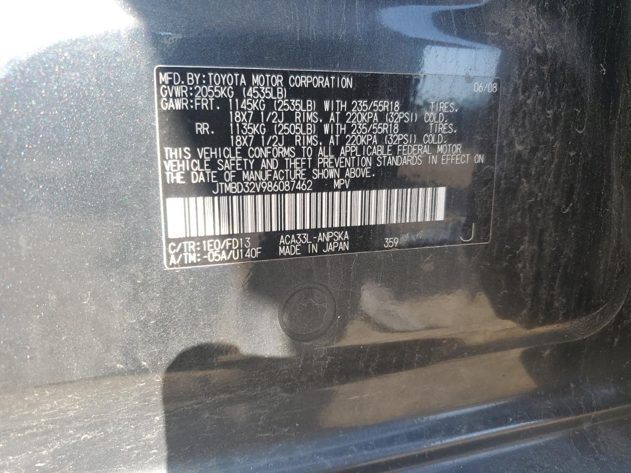 2008 Toyota Rav4 Sport VIN: JTMBD32V986087462 Lot: 83931785