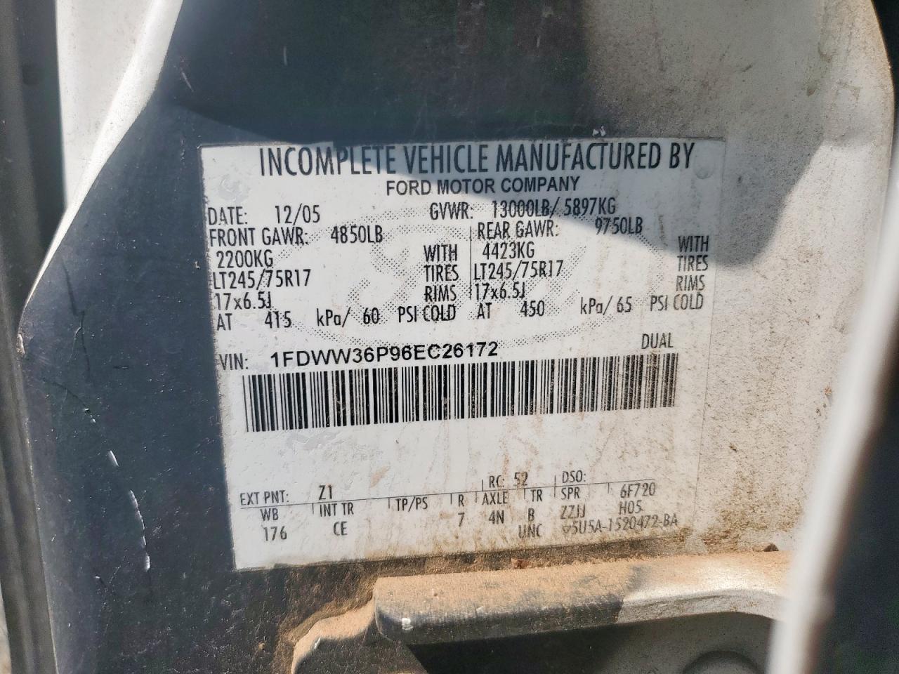 2006 Ford F350 Super Duty VIN: 1FDWW36P96EC26172 Lot: 81045415