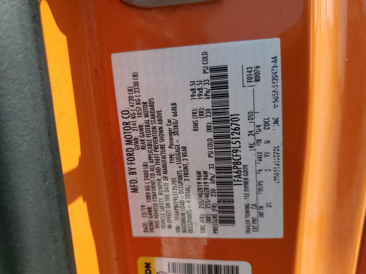 2020 Ford Mustang Gt VIN: 1FA6P8CF9L5126701 Lot: 81206505