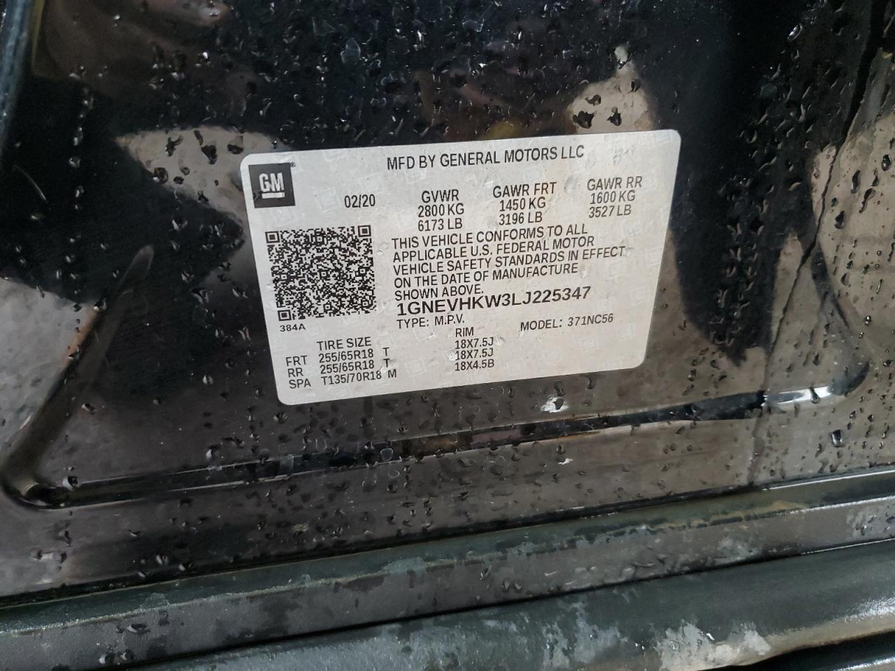2020 Chevrolet Traverse Lt VIN: 1GNEVHKW3LJ225347 Lot: 81665935