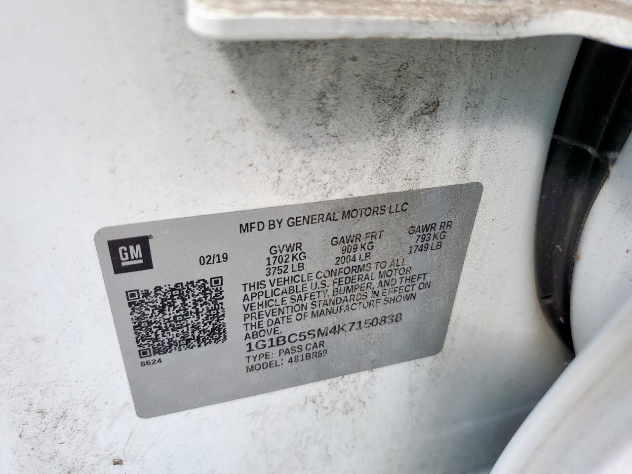 2019 Chevrolet Cruze Ls VIN: 1G1BC5SM4K7150838 Lot: 80300185