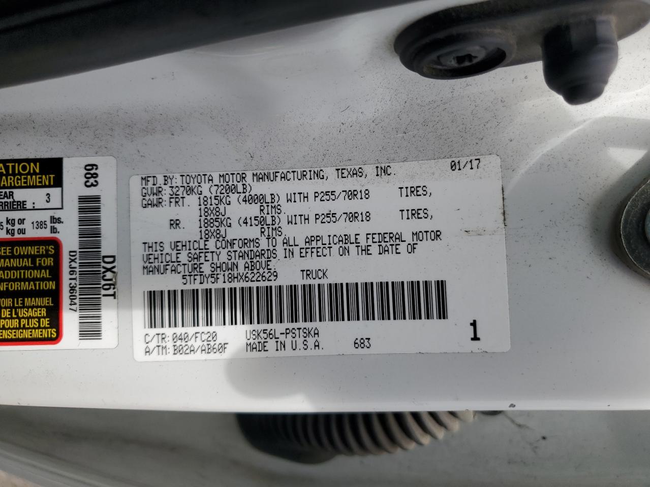 2017 Toyota Tundra Crewmax Sr5 VIN: 5TFDY5F18HX622629 Lot: 81231145