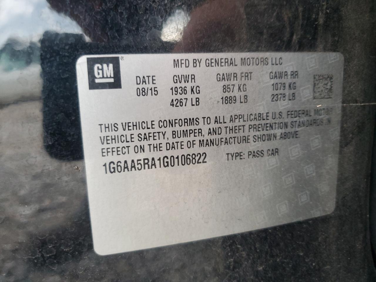 2016 Cadillac Ats VIN: 1G6AA5RA1G0106822 Lot: 83784665