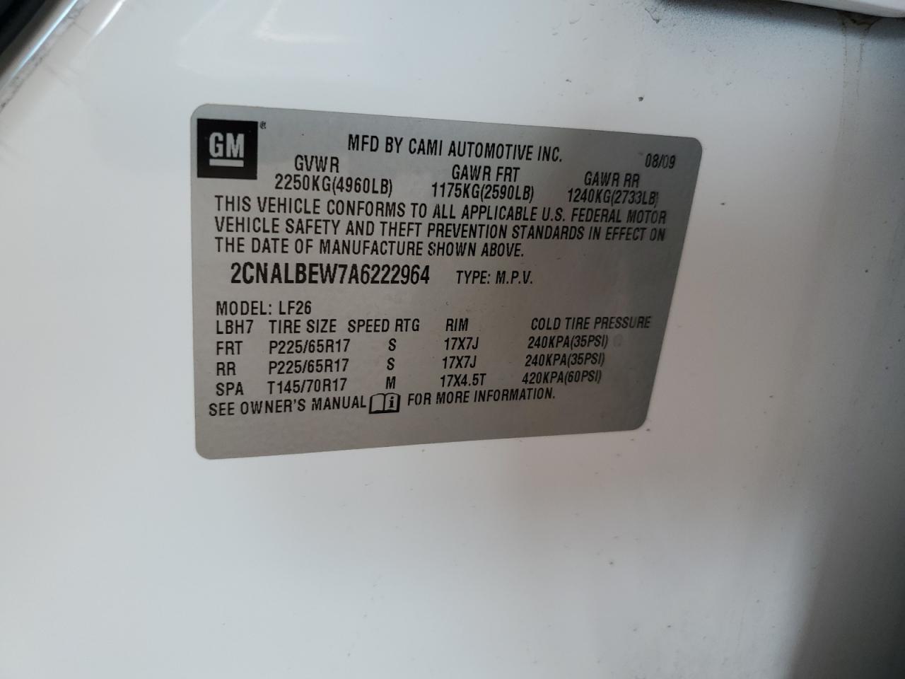 2010 Chevrolet Equinox Ls VIN: 2CNALBEW7A6222964 Lot: 81551245