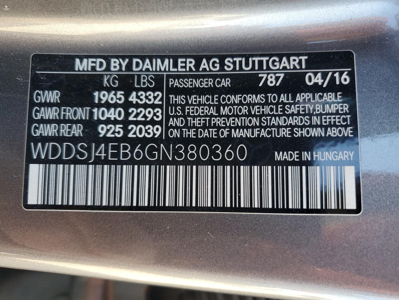 2016 Mercedes-Benz Cla 250 VIN: WDDSJ4EB6GN380360 Lot: 71601775