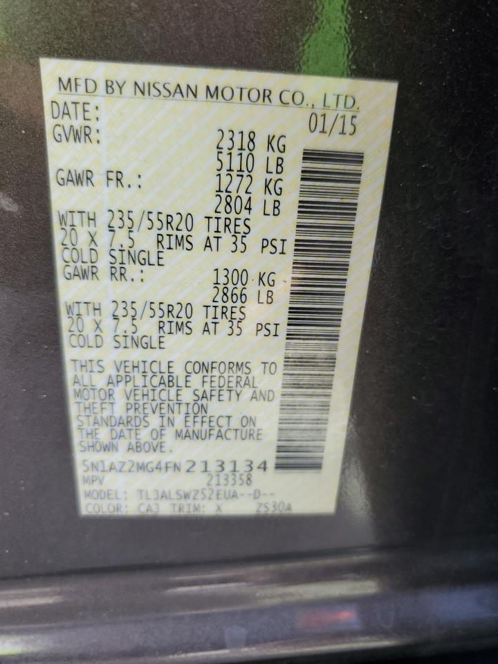 2015 Nissan Murano S VIN: 5N1AZ2MG4FN213134 Lot: 71134135