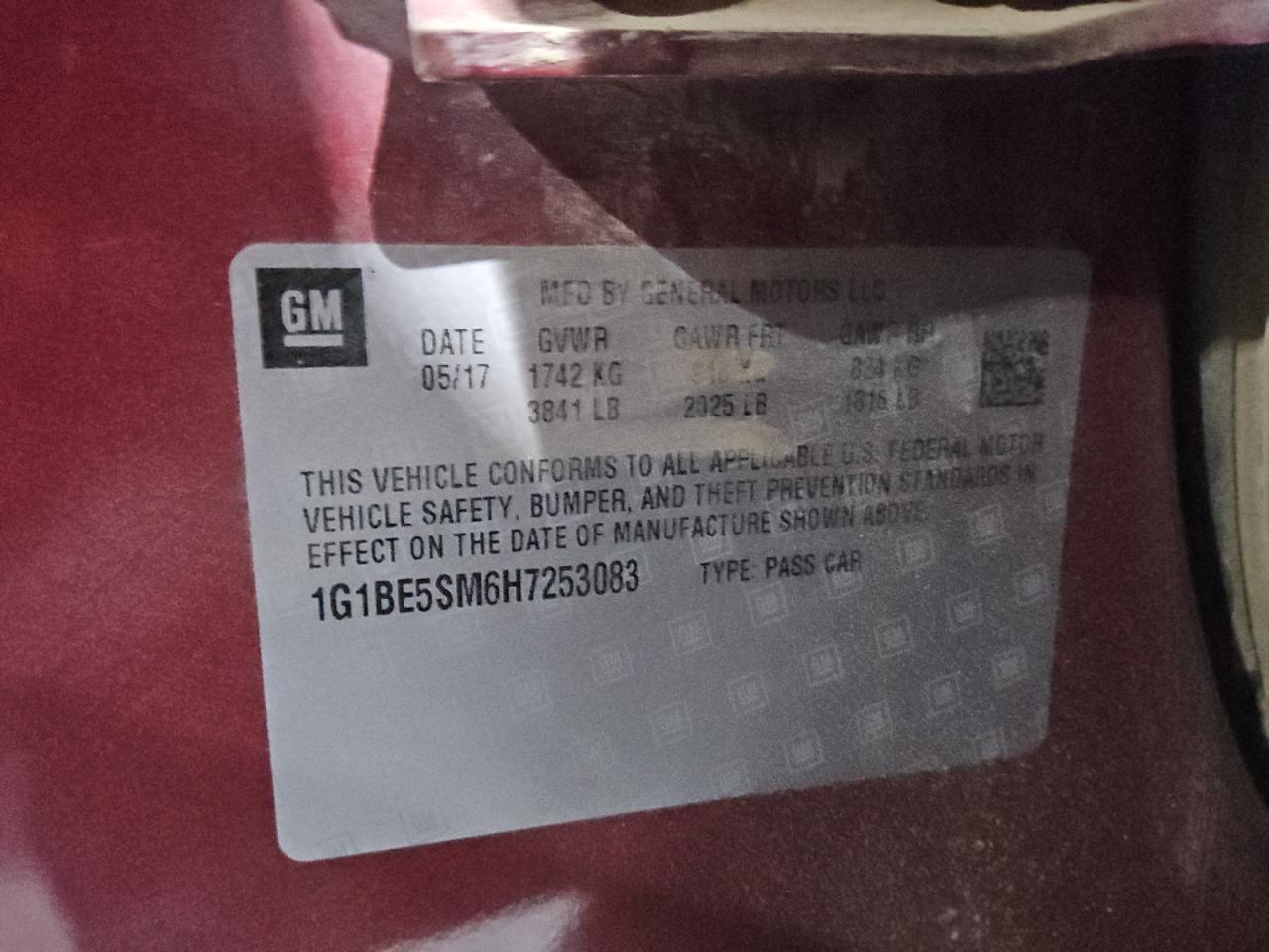 2017 Chevrolet Cruze Lt VIN: 1G1BE5SM6H7253083 Lot: 69156265