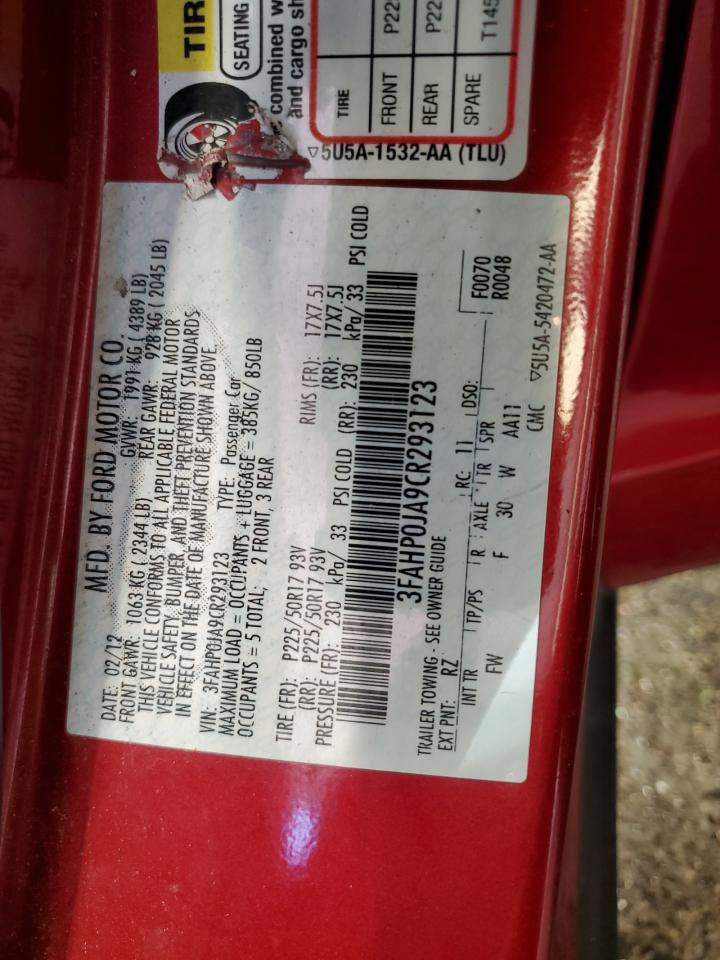 2012 Ford Fusion Sel VIN: 3FAHP0JA9CR293123 Lot: 81850425