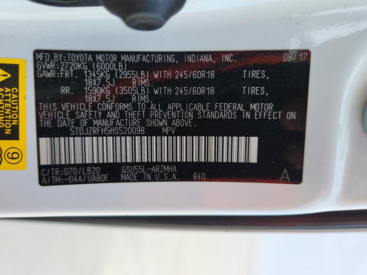 2017 Toyota Highlander Se VIN: 5TDJZRFH5HS520098 Lot: 80526295