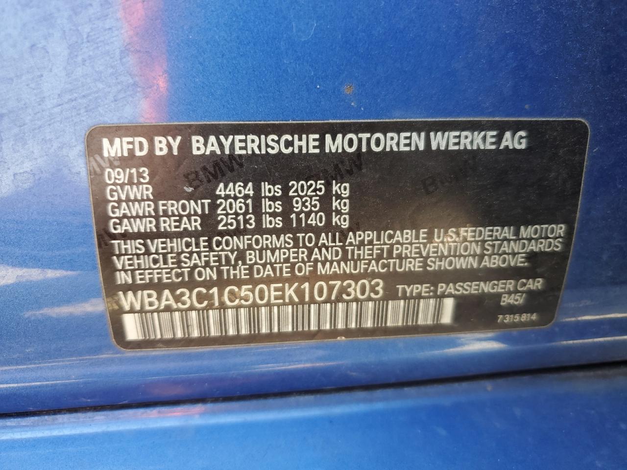 2014 BMW 328 I Sulev VIN: WBA3C1C50EK107303 Lot: 71489345