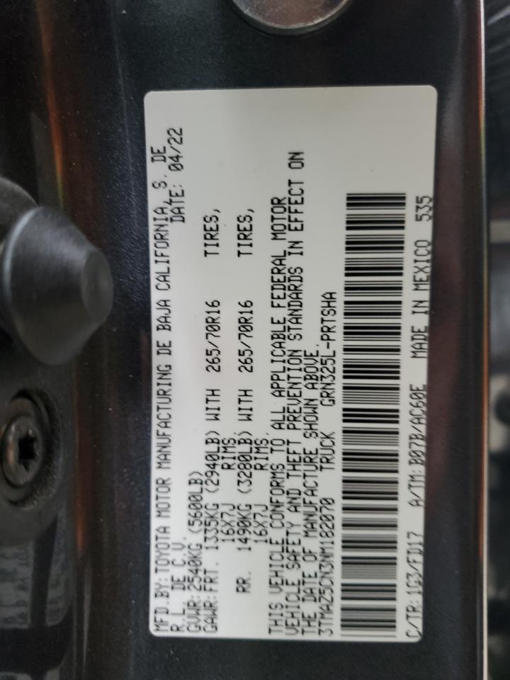 2022 Toyota Tacoma Double Cab VIN: 3TMAZ5CN3NM182070 Lot: 81903905