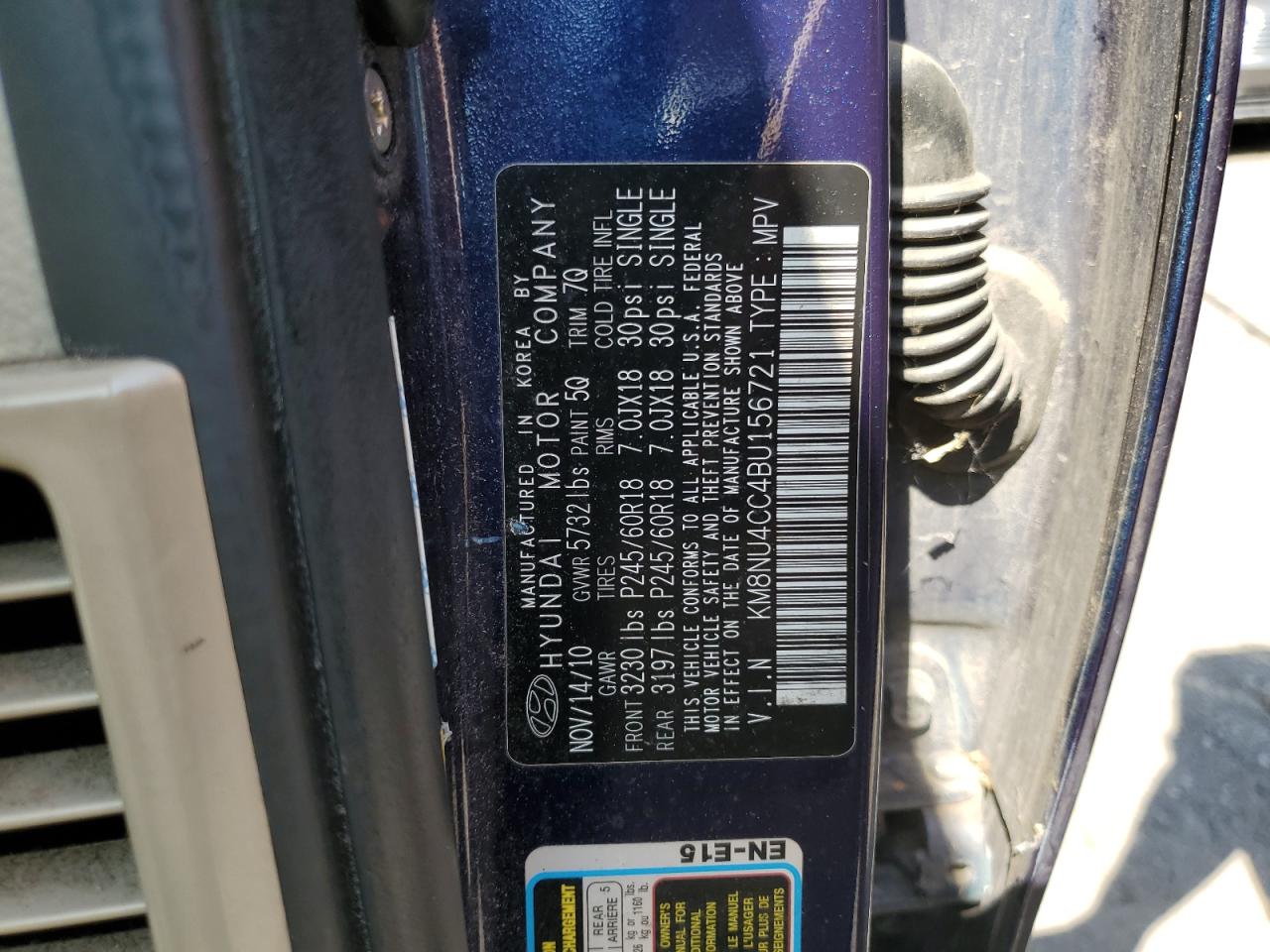 2011 Hyundai Veracruz Gls VIN: KM8NU4CC4BU156721 Lot: 80758865