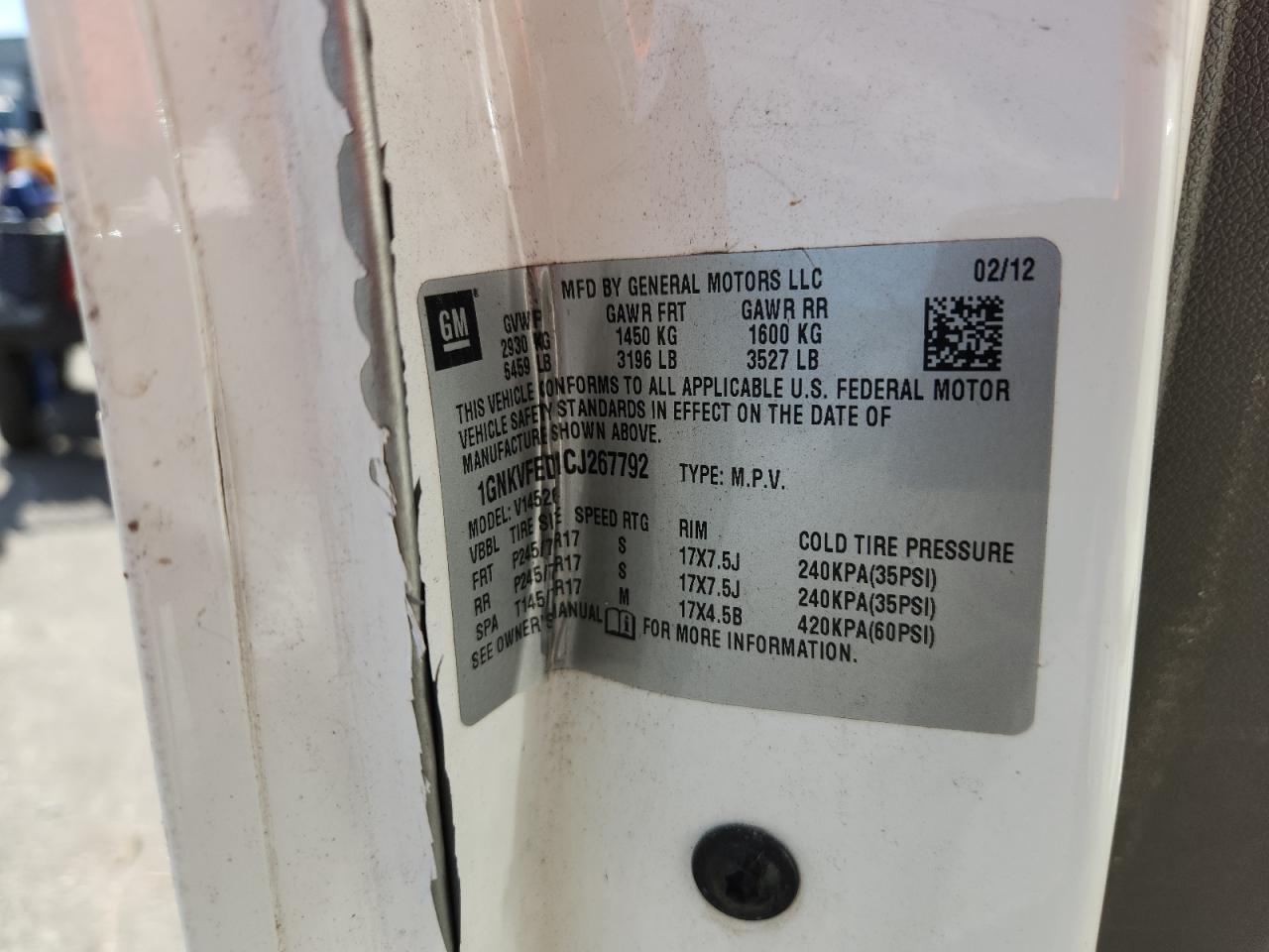 2012 Chevrolet Traverse Ls VIN: 1GNKVFED1CJ267792 Lot: 81709685